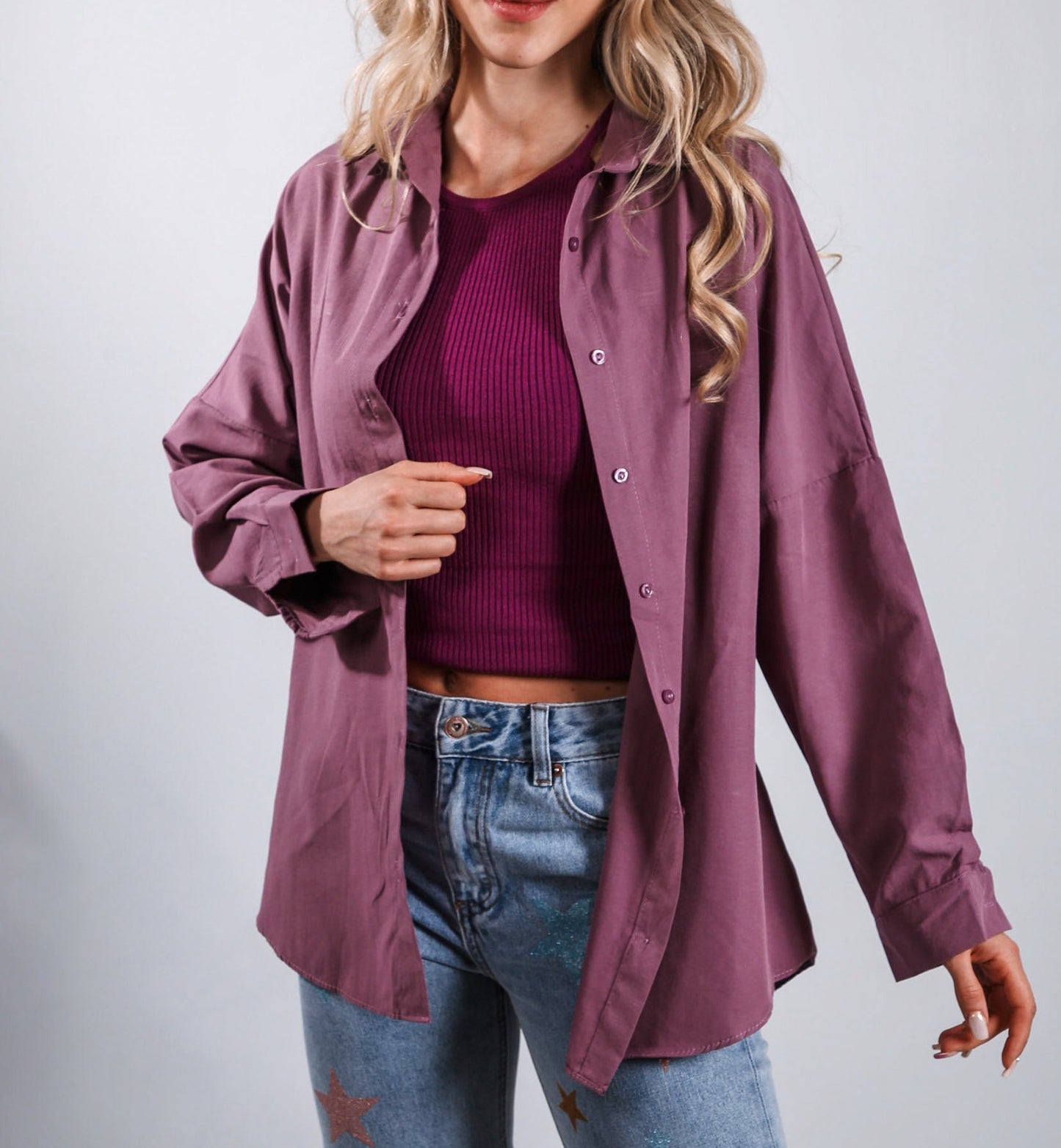 Casual Oversized Mauve Blouse