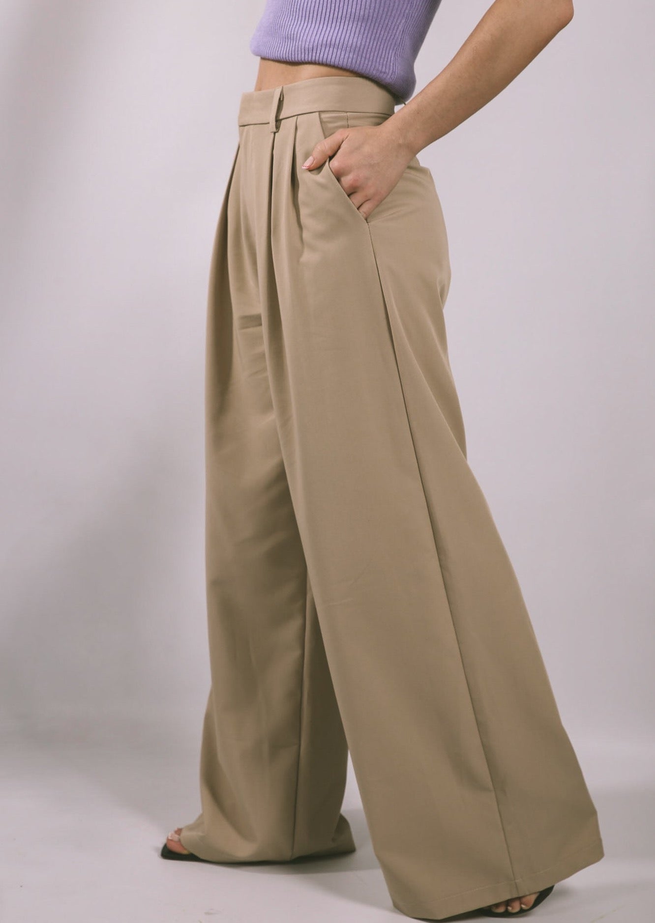 Beige Palazzo Trousers
