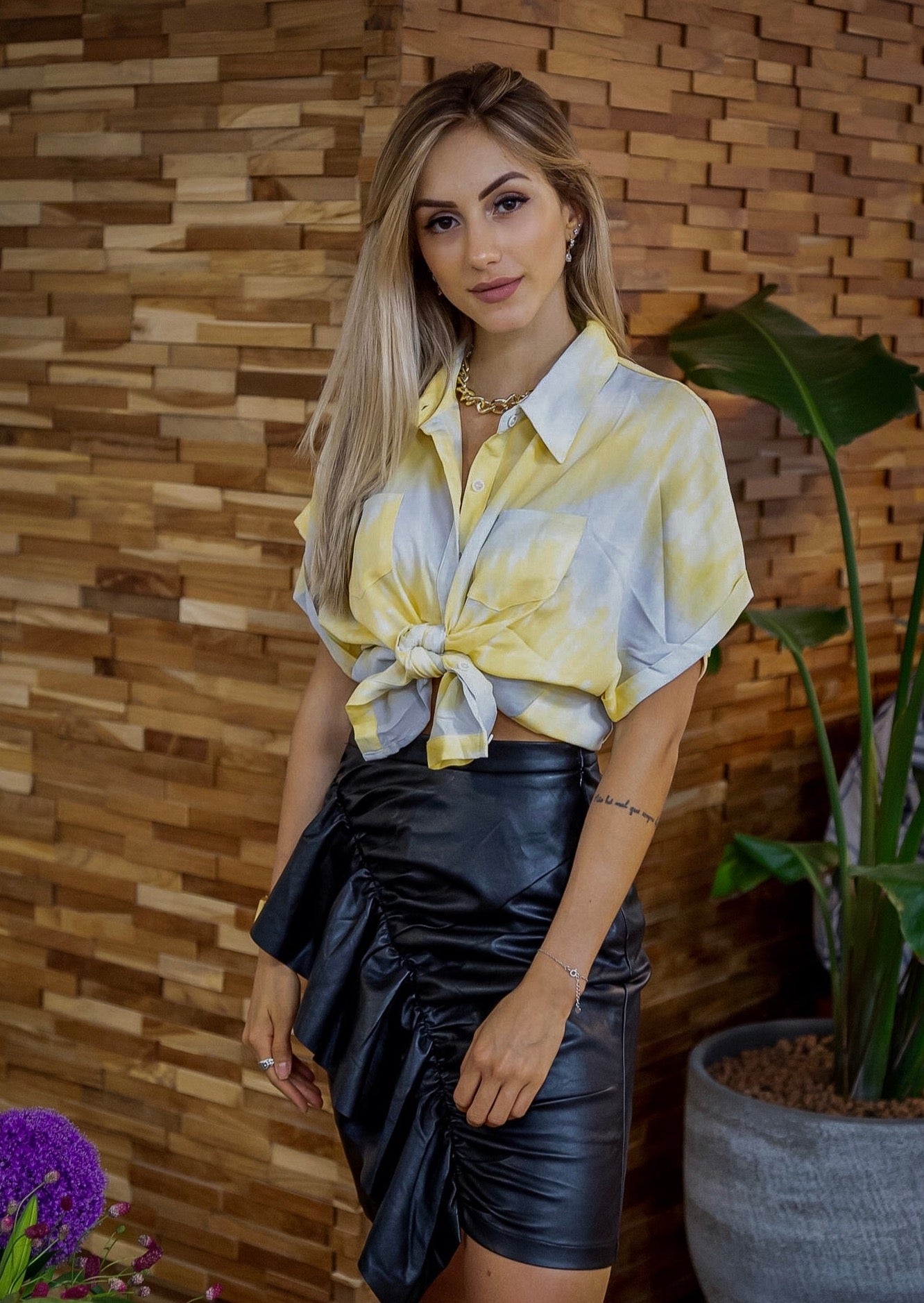 Black PU Uneven Hem Ruffle Skirt