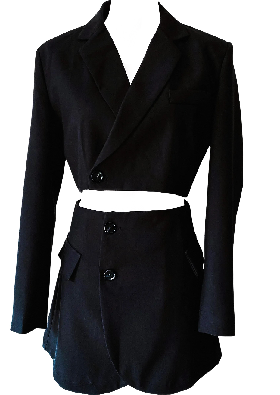 Black cropped button front blazer