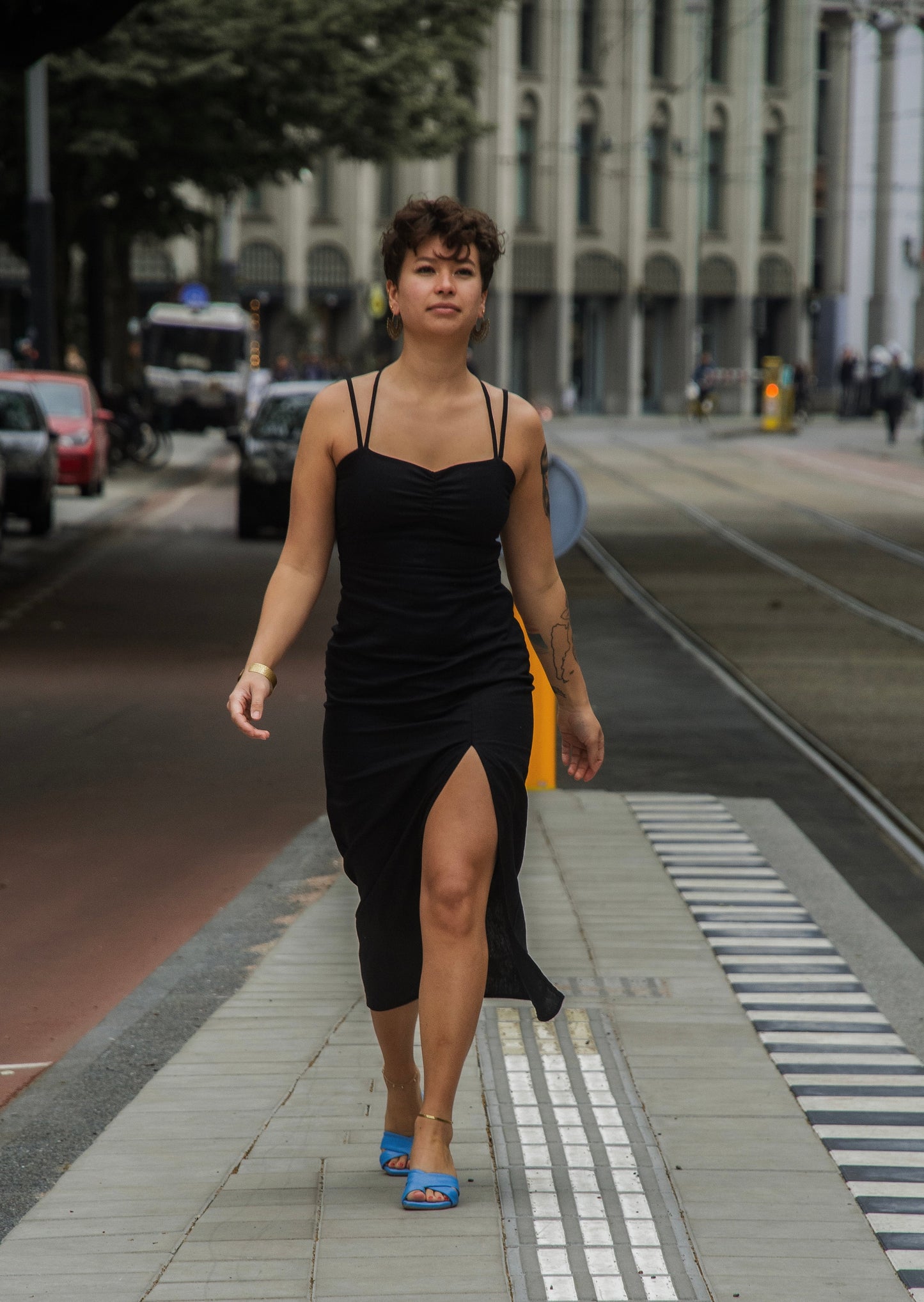 Black strappy crossed dress