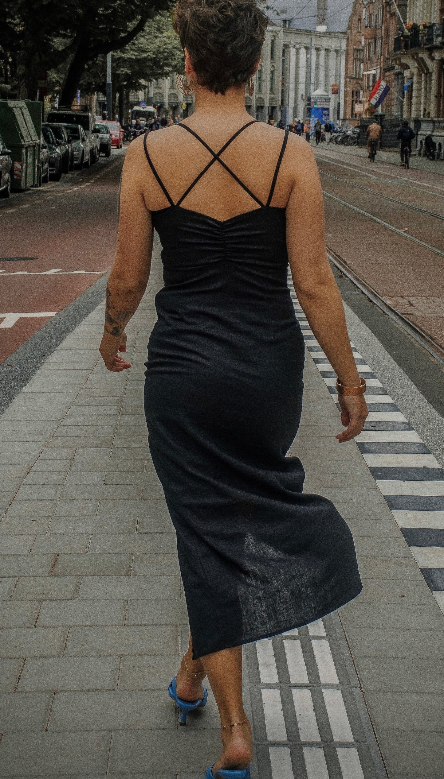Black strappy crossed dress