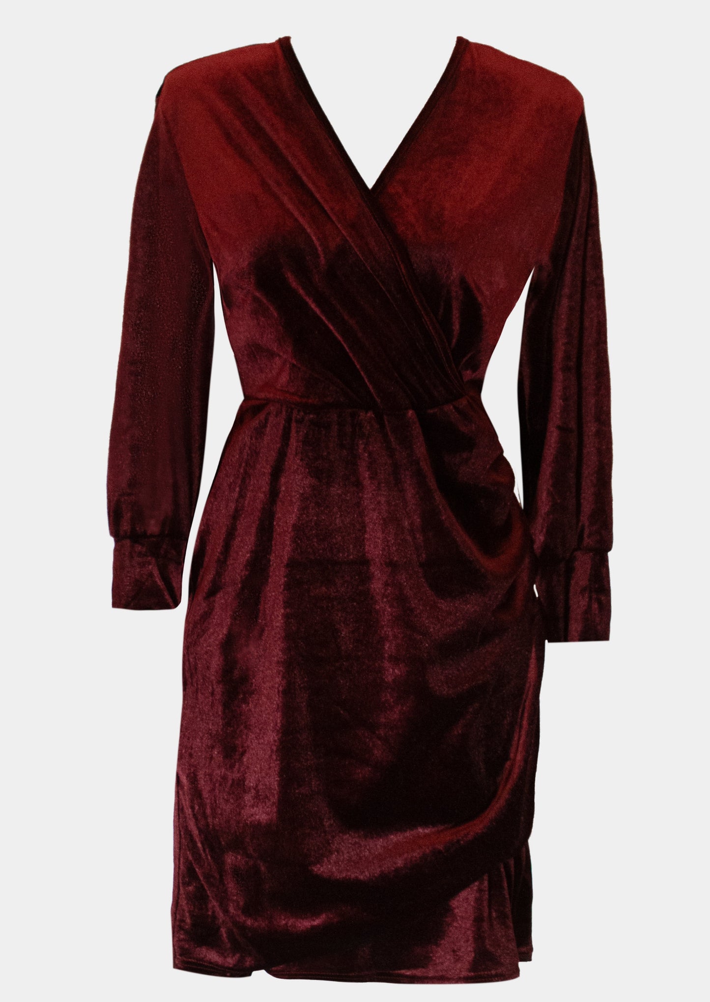 Bordeaux velvet short draped dress