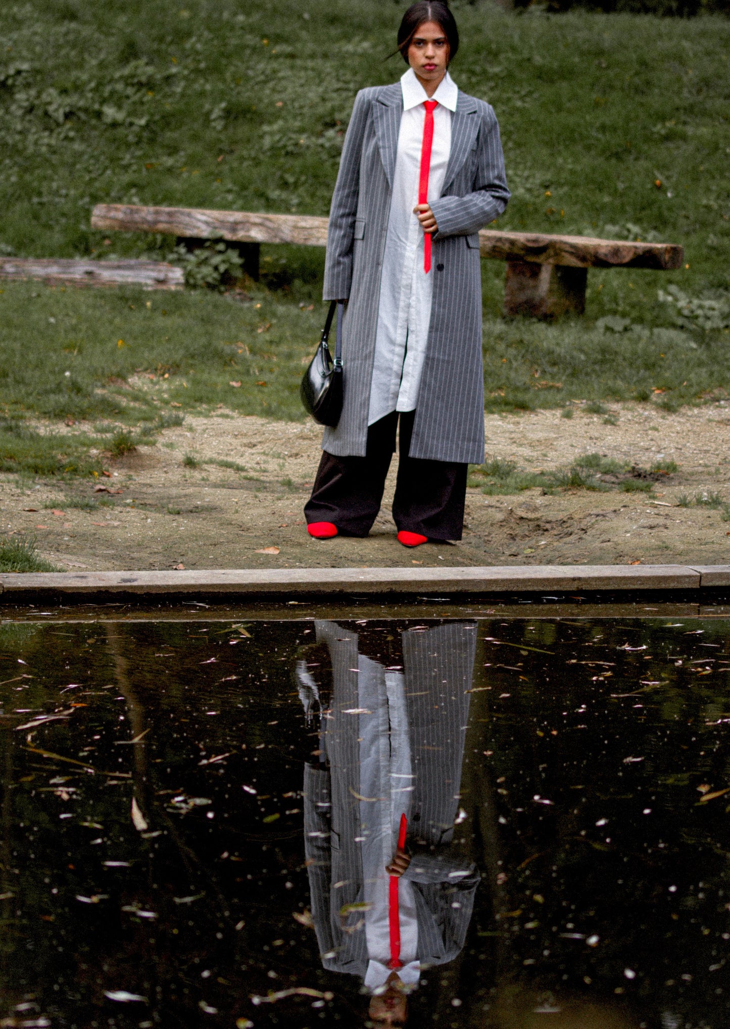 Grey Long Stripped Coat