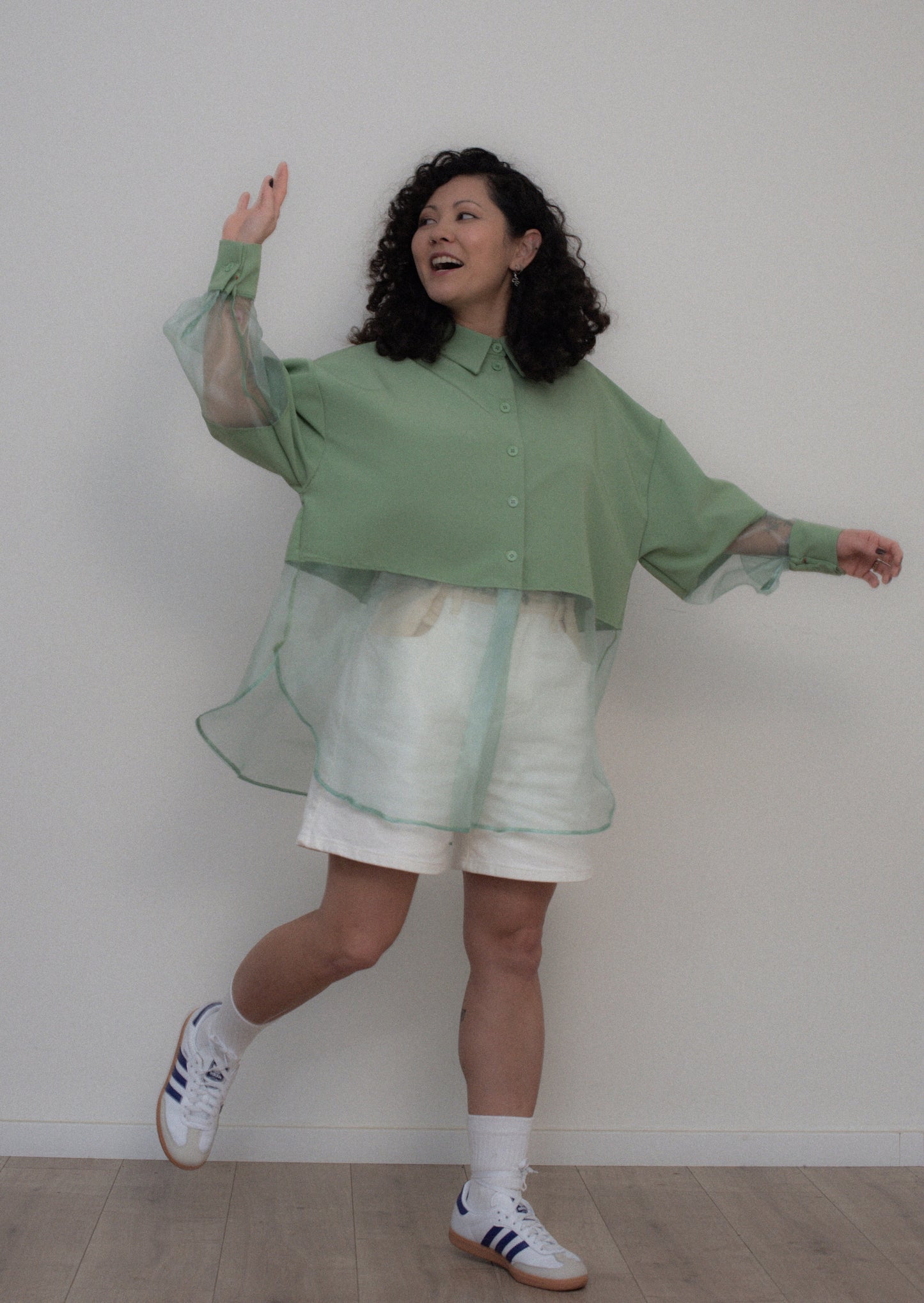 Lime oversized organza shirt blouse