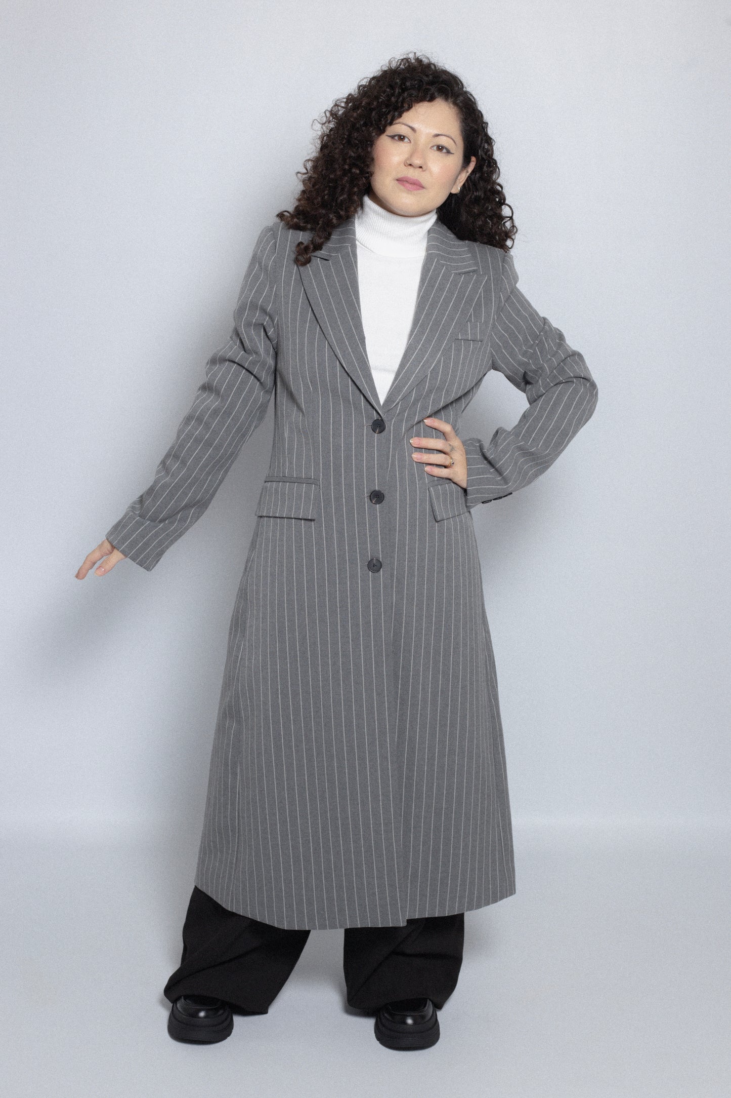 Grey Long Stripped Coat