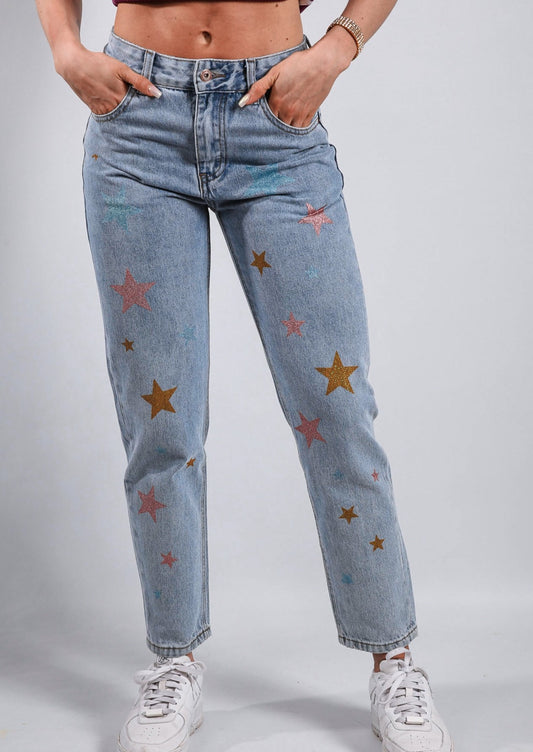  Regular Jeans With Glitter Stars