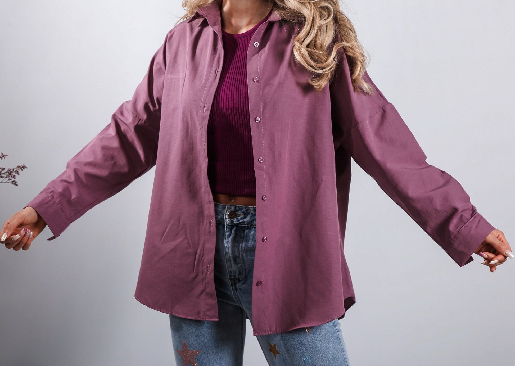 Casual Oversized Mauve Blouse