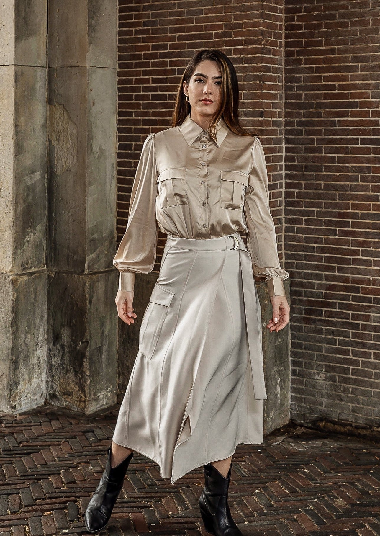 ✭Asymmetric cargo midi skirt