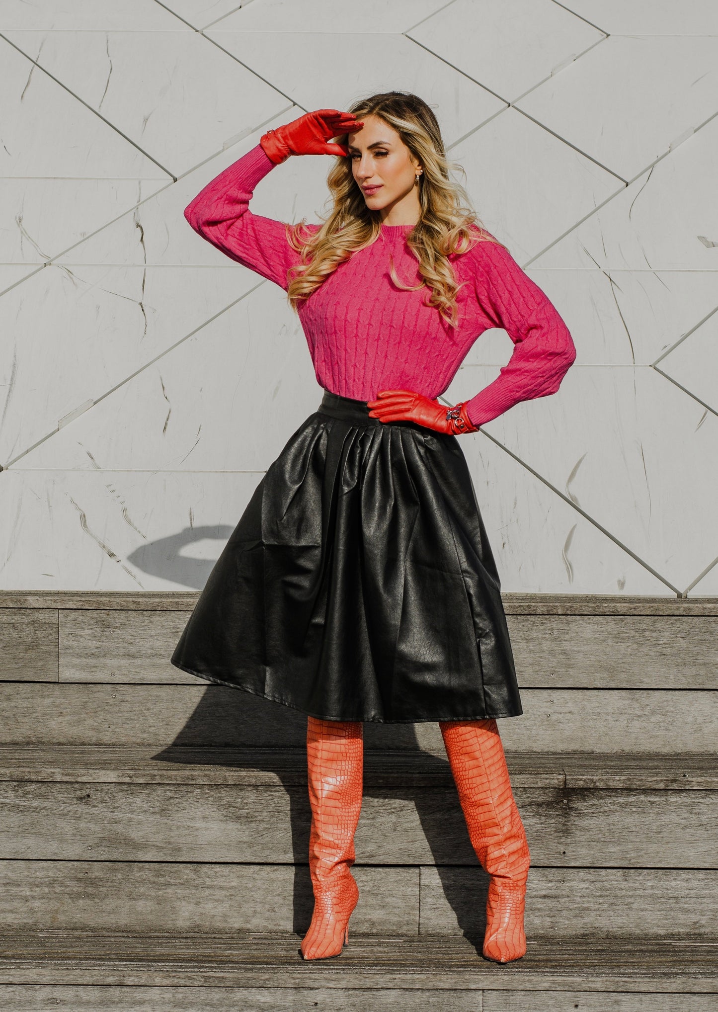 Black Faux leather pleated skirt