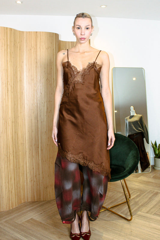 Brown Lace Slip Dress
