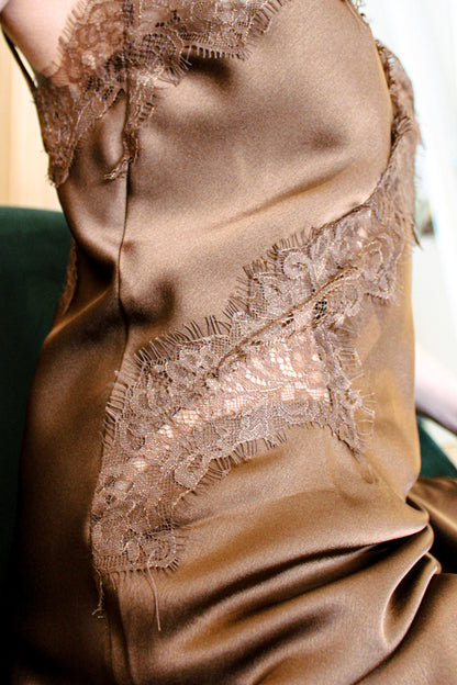 Brown Lace Slip Dress 