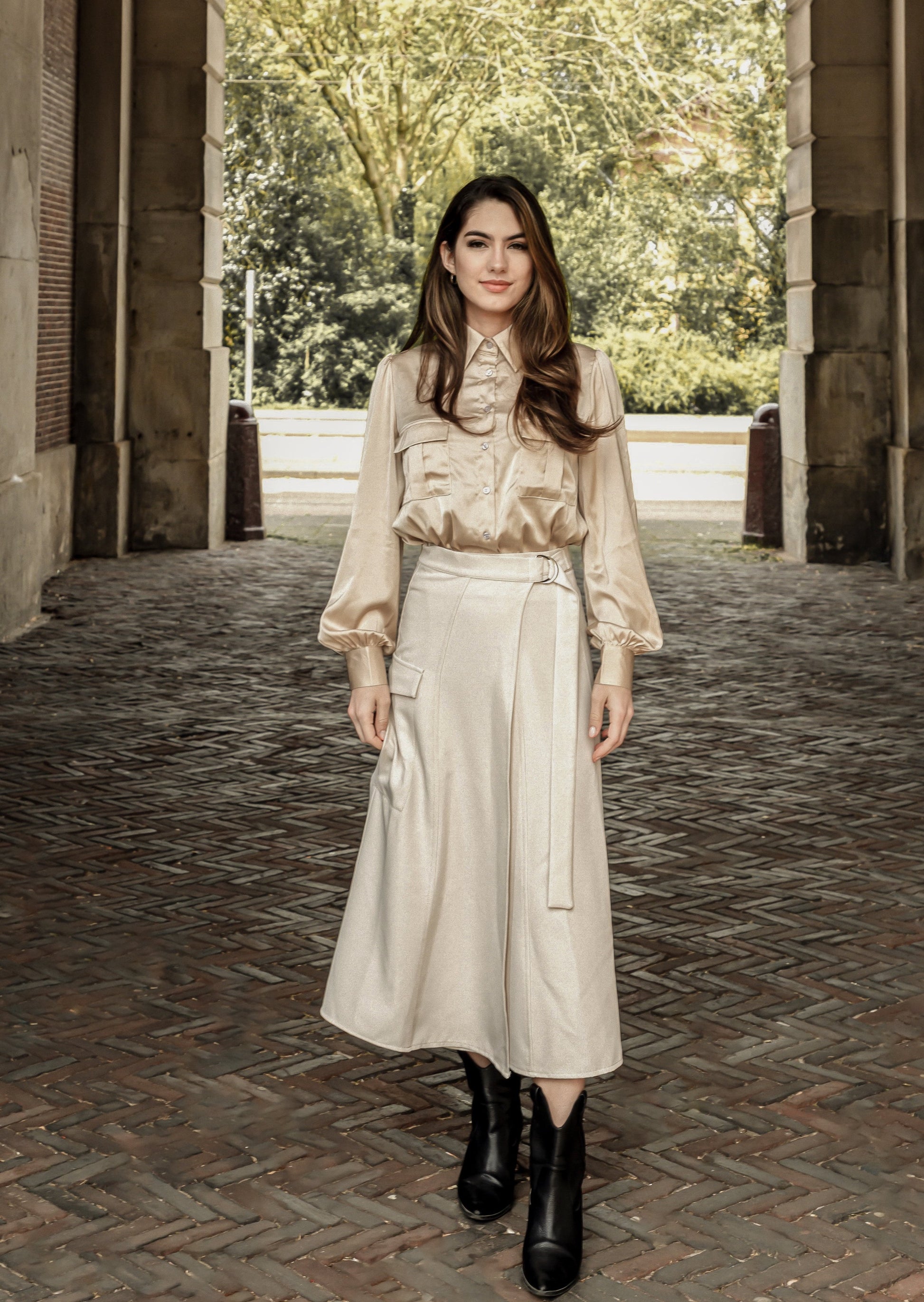 ✭Asymmetric cargo midi skirt