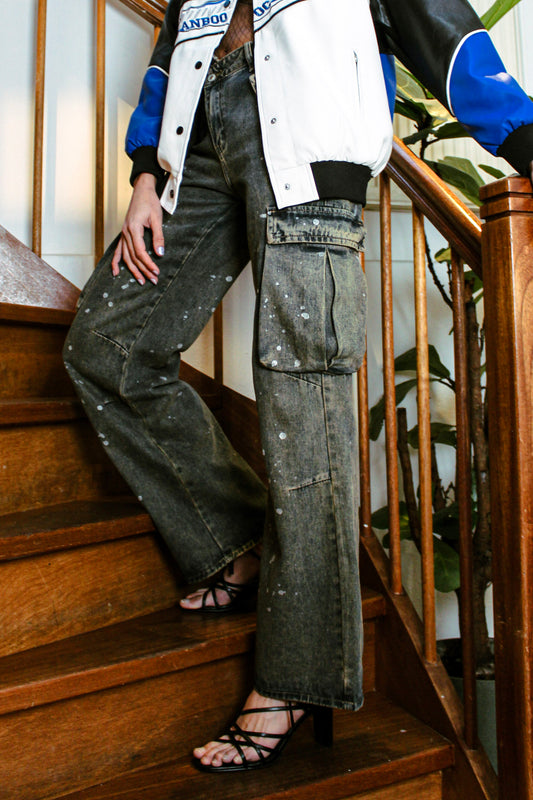 Hand-Painted Asymmetrical Cargo Jeans