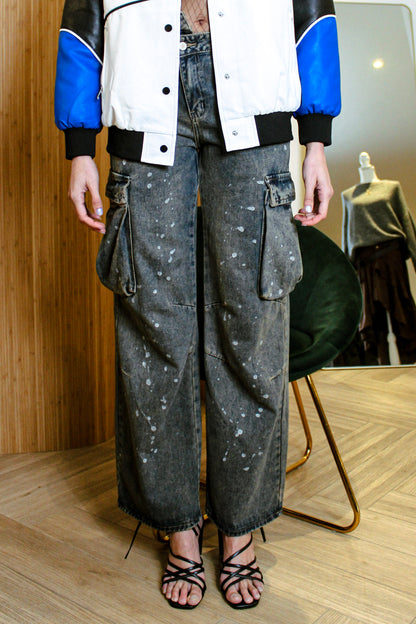 Hand-Painted Asymmetrical Cargo Jeans