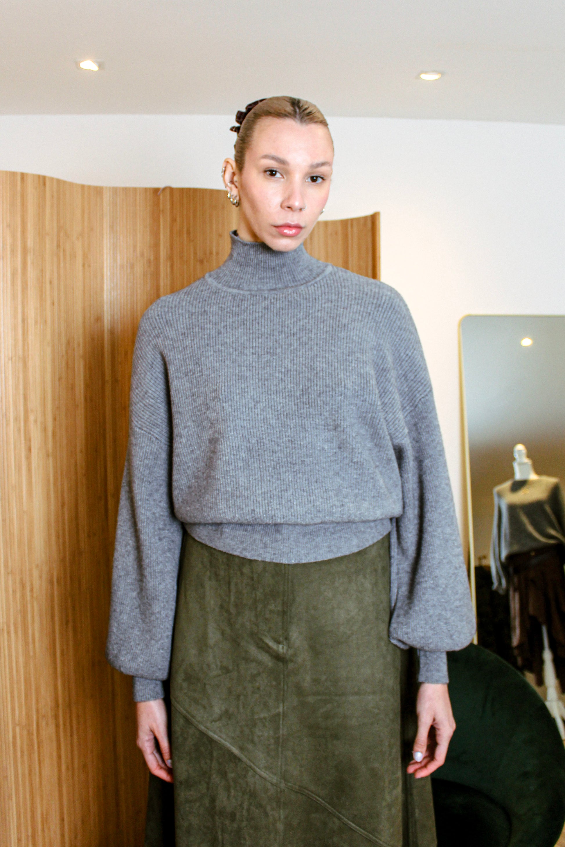 High-Neck Ribbed Knit Top