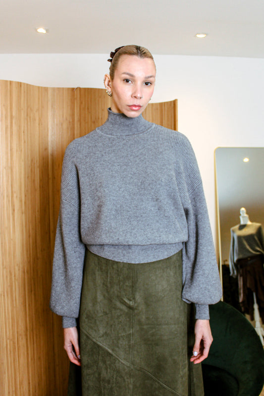 High-Neck Ribbed Knit Top