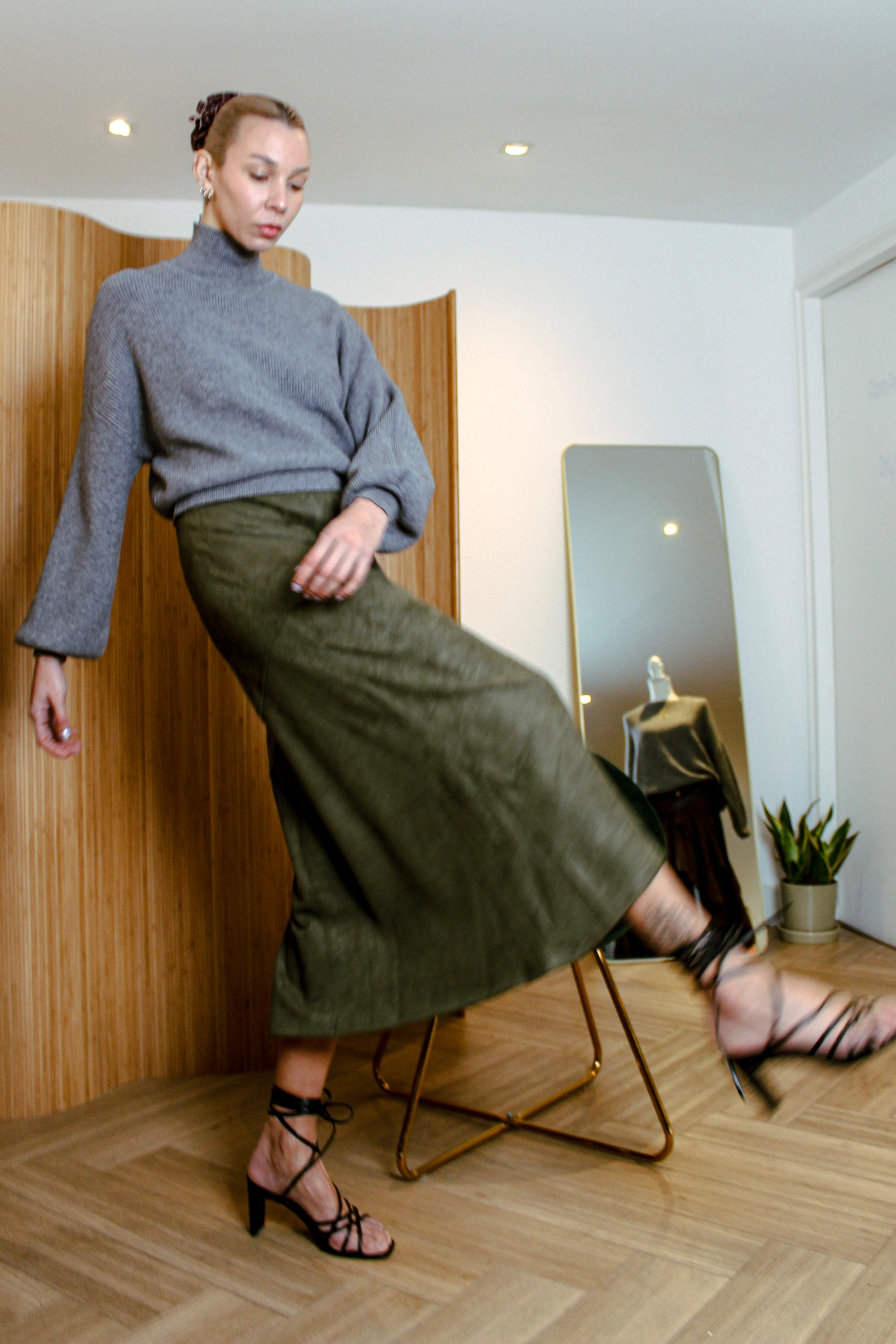 High-Neck Ribbed Knit Top