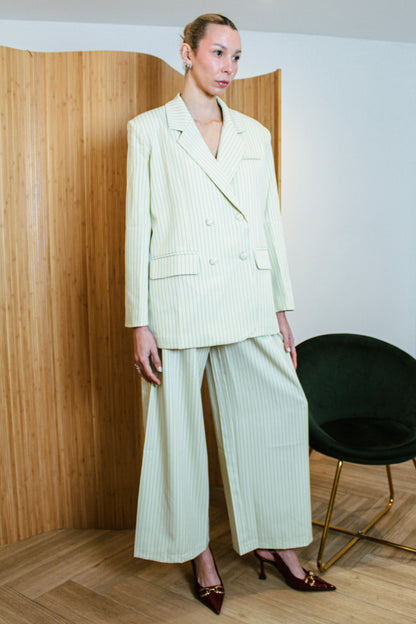 Butter Yellow Pinstripe Tailored Trousers