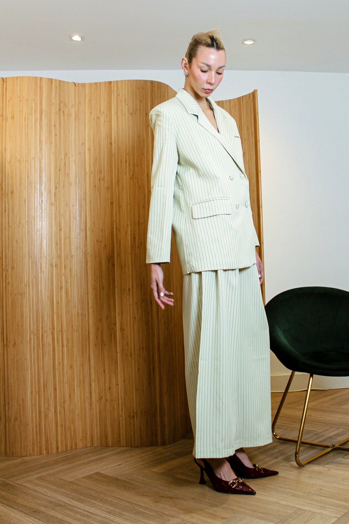 Butter Yellow Pinstripe Tailored Trousers