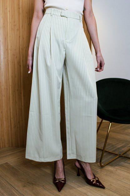 Butter Yellow Pinstripe Tailored Trousers