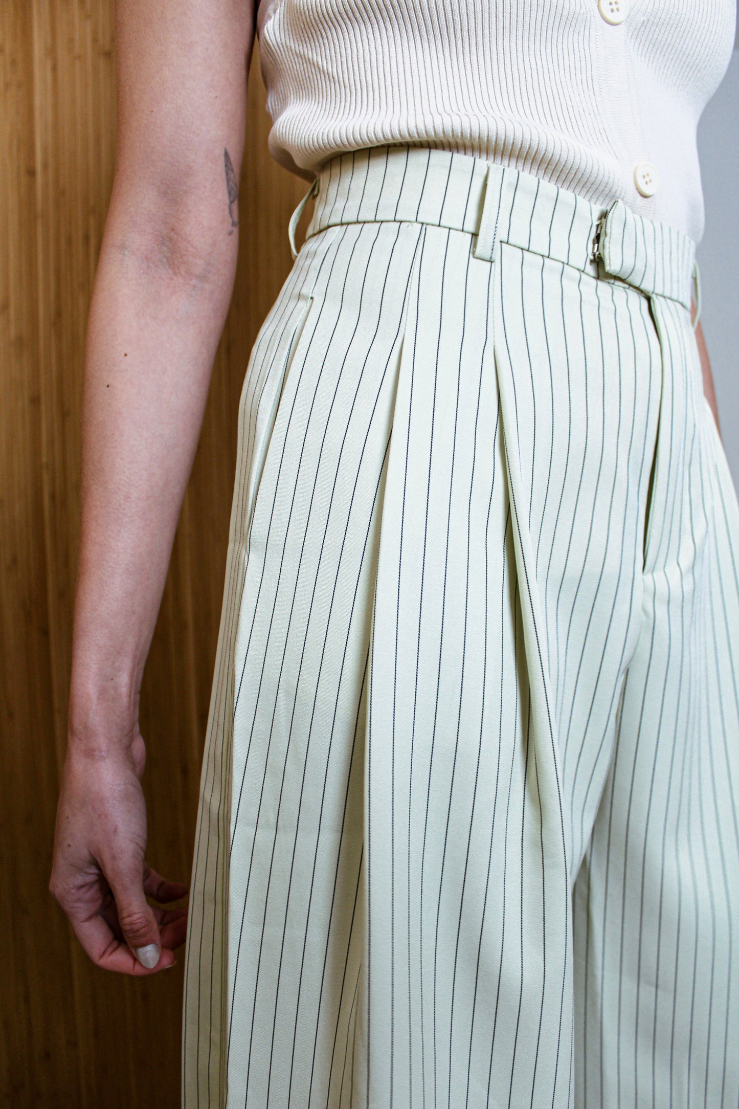 Butter Yellow Pinstripe Tailored Trousers
