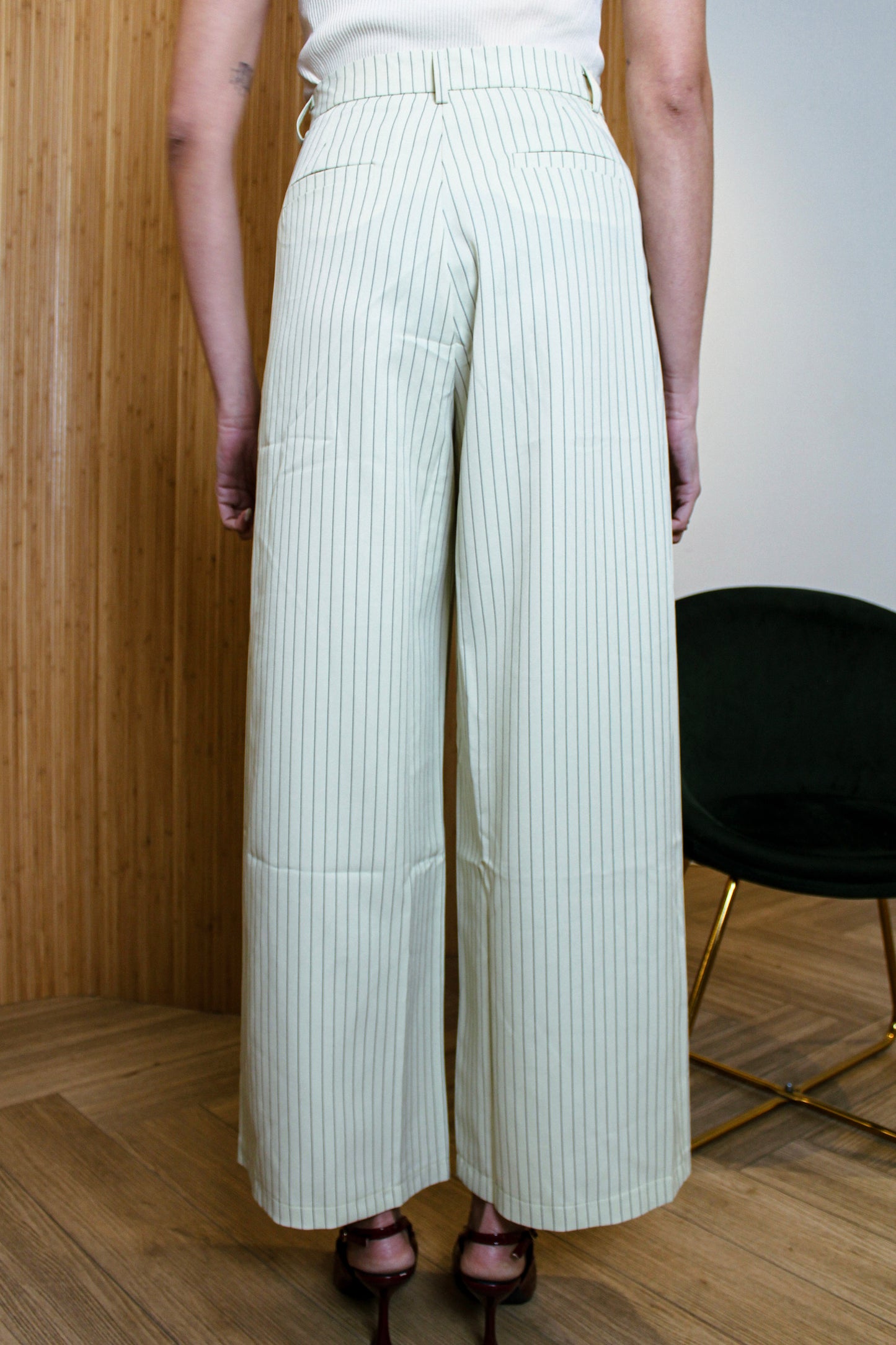 Butter Yellow Pinstripe Tailored Trousers