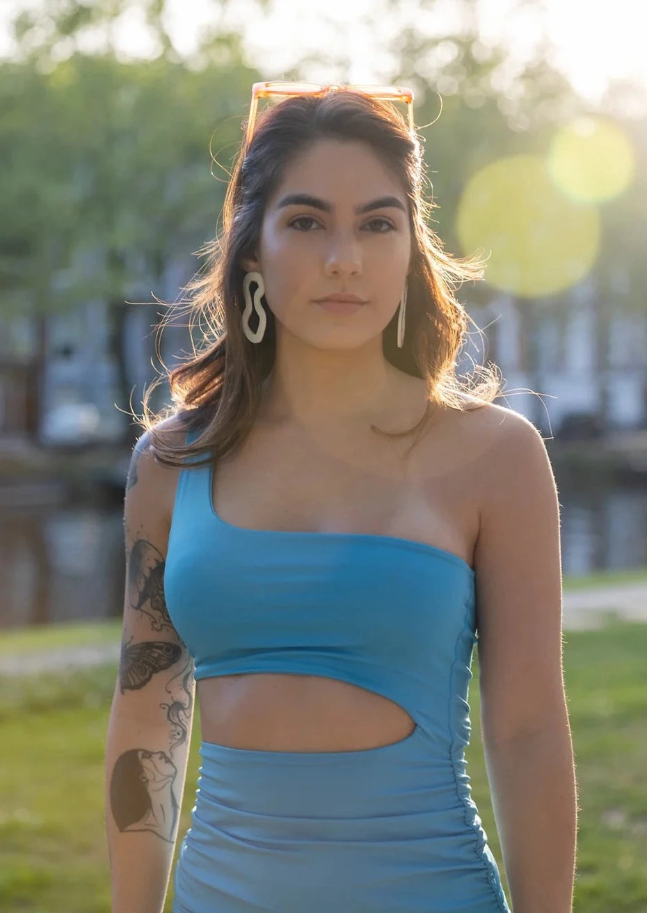 June Blue One Shoulder Cut Out dress
