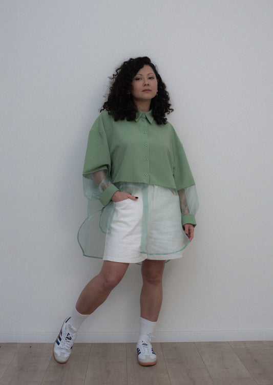 Lime oversized organza shirt blouse