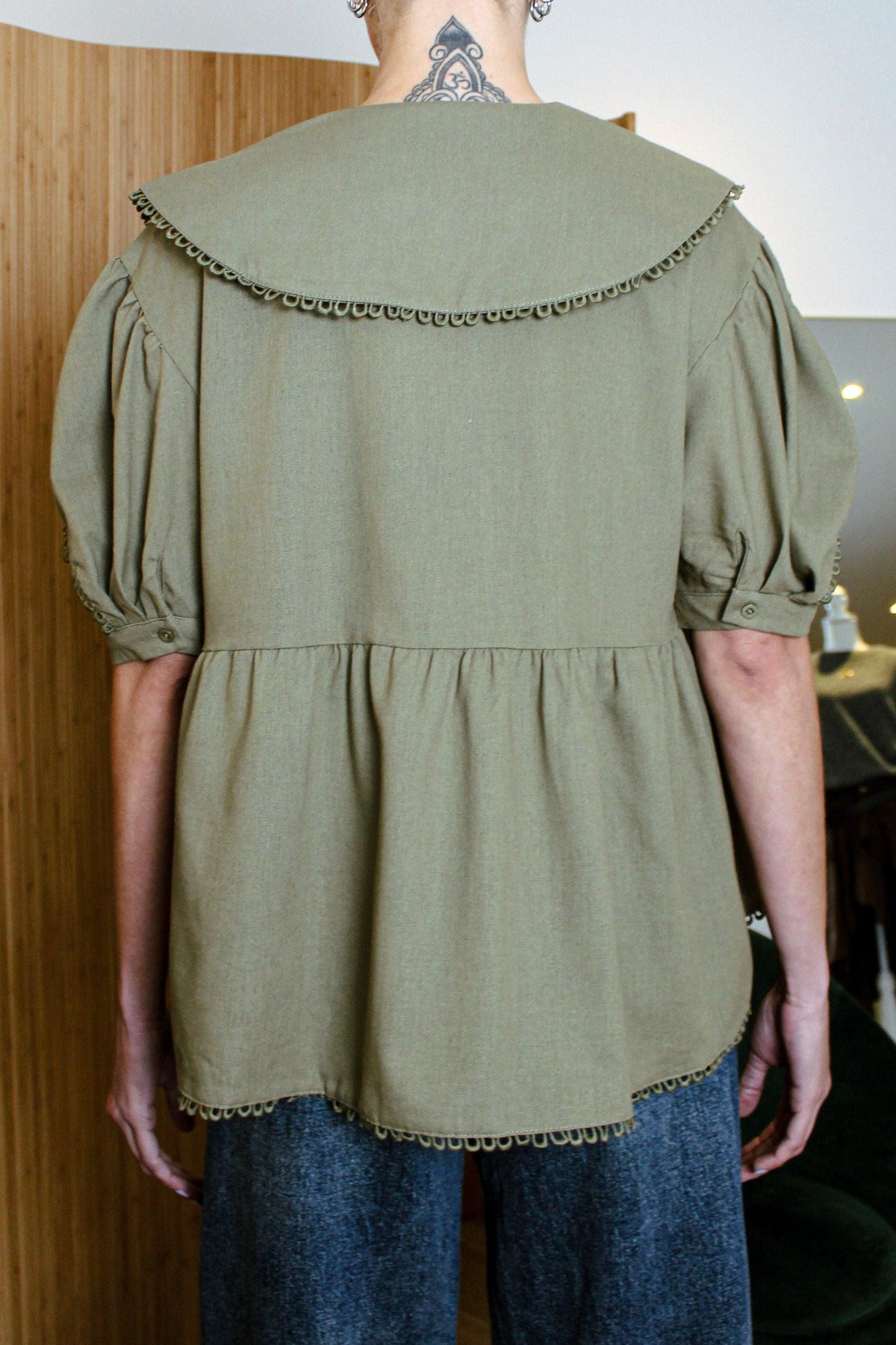 Olive Linen Statement Blouse