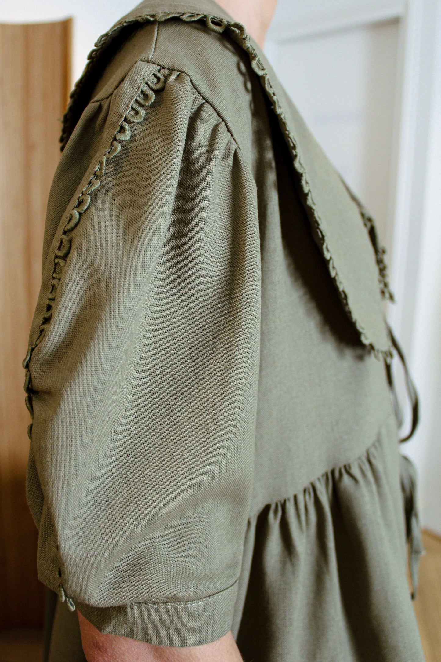 Olive Linen Statement Blouse