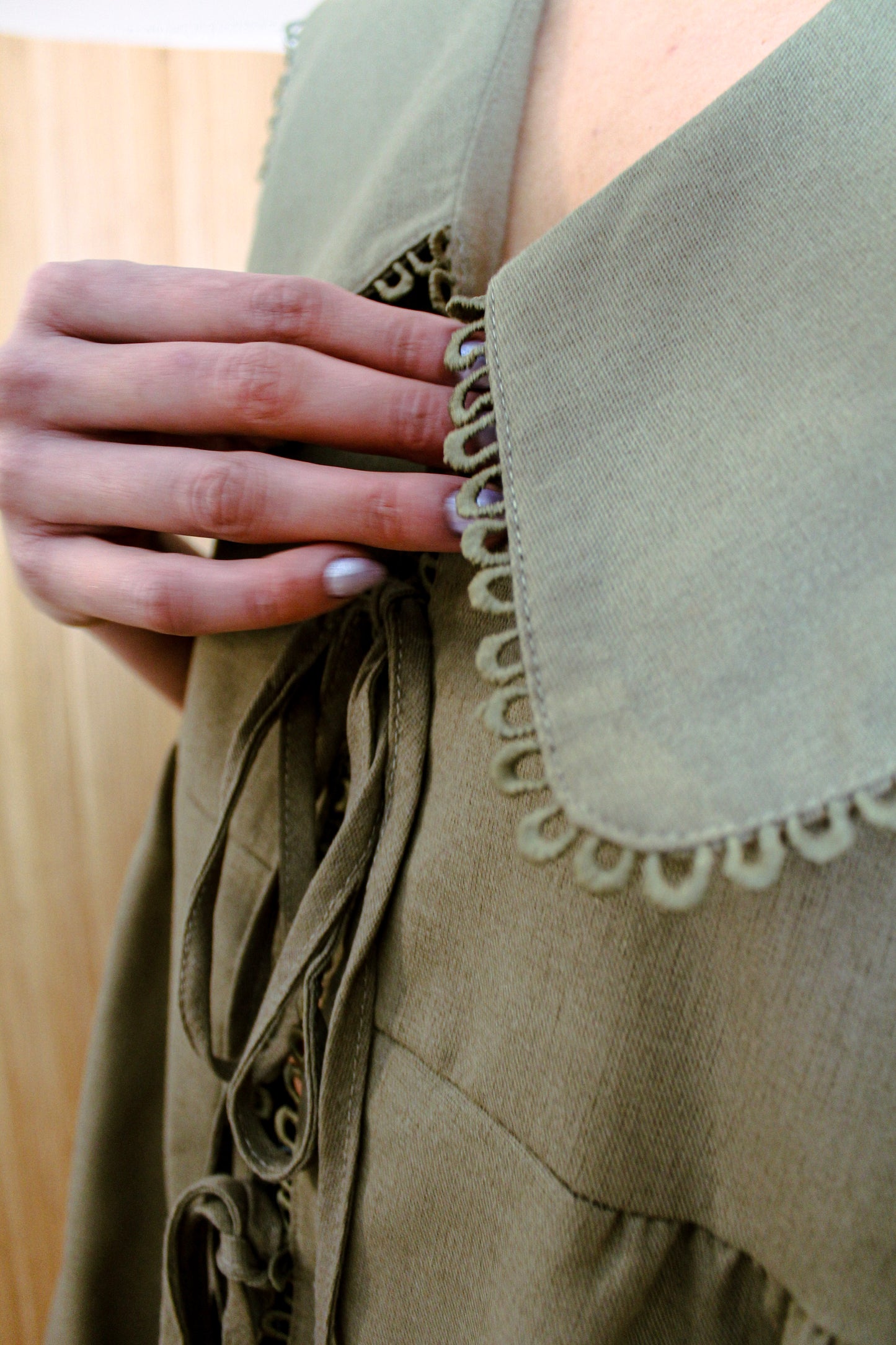 Olive Linen Statement Blouse