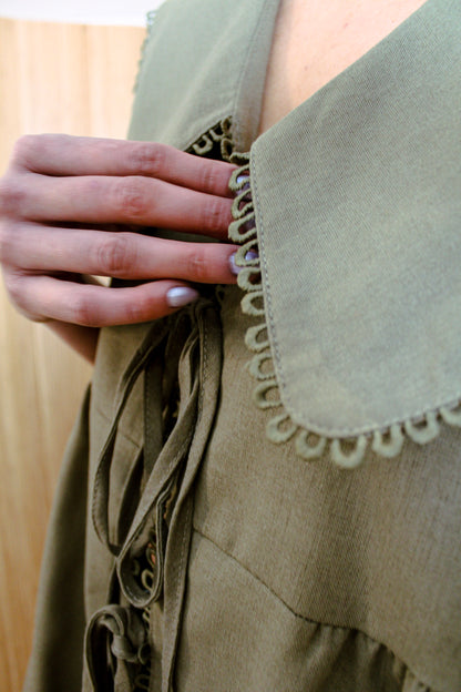 Olive Linen Statement Blouse
