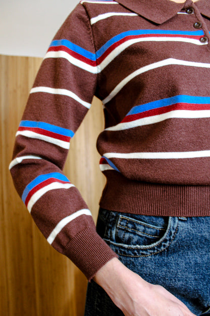 Retro Striped Cotton Polo Knit