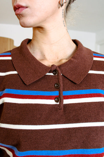Retro Striped Cotton Polo Knit