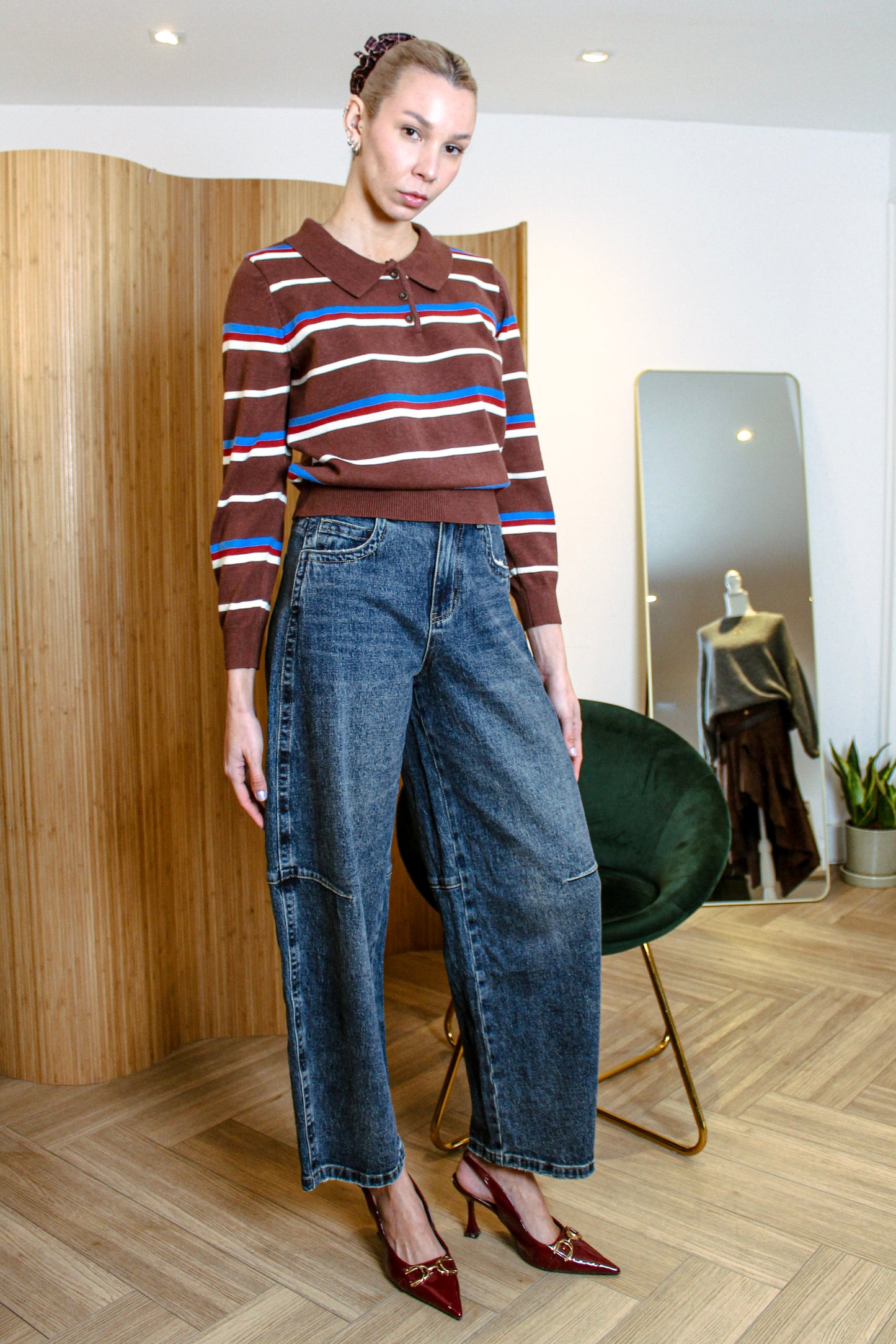 Retro Striped Cotton Polo Knit