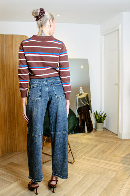 Retro Striped Cotton Polo Knit