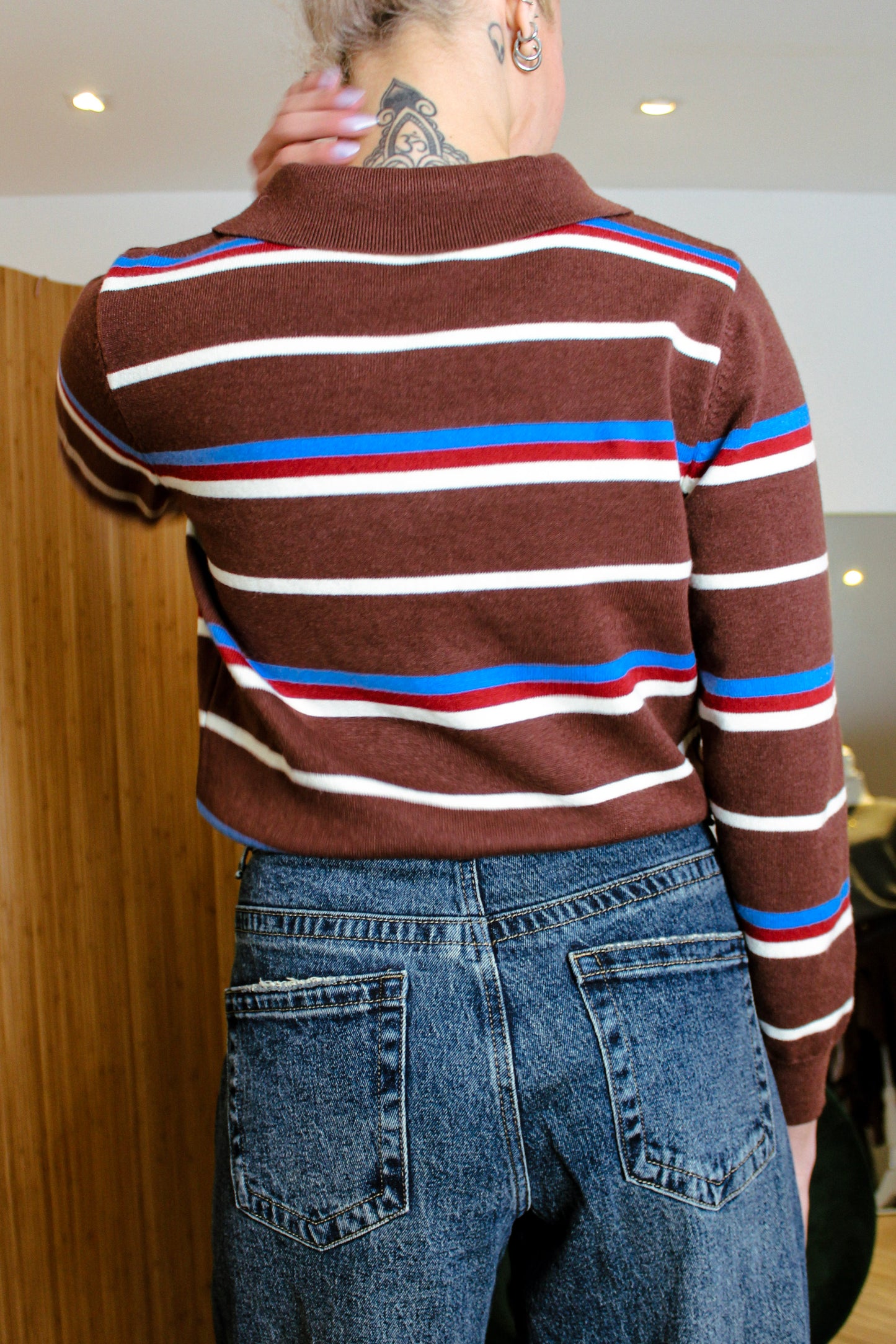 Retro Striped Cotton Polo Knit