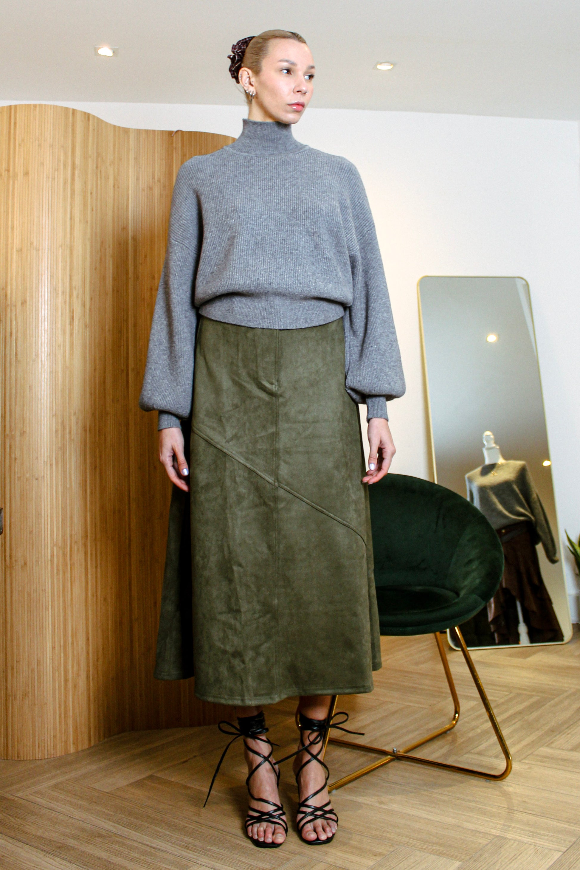 Midi Skirt with Asymmetrical Seam