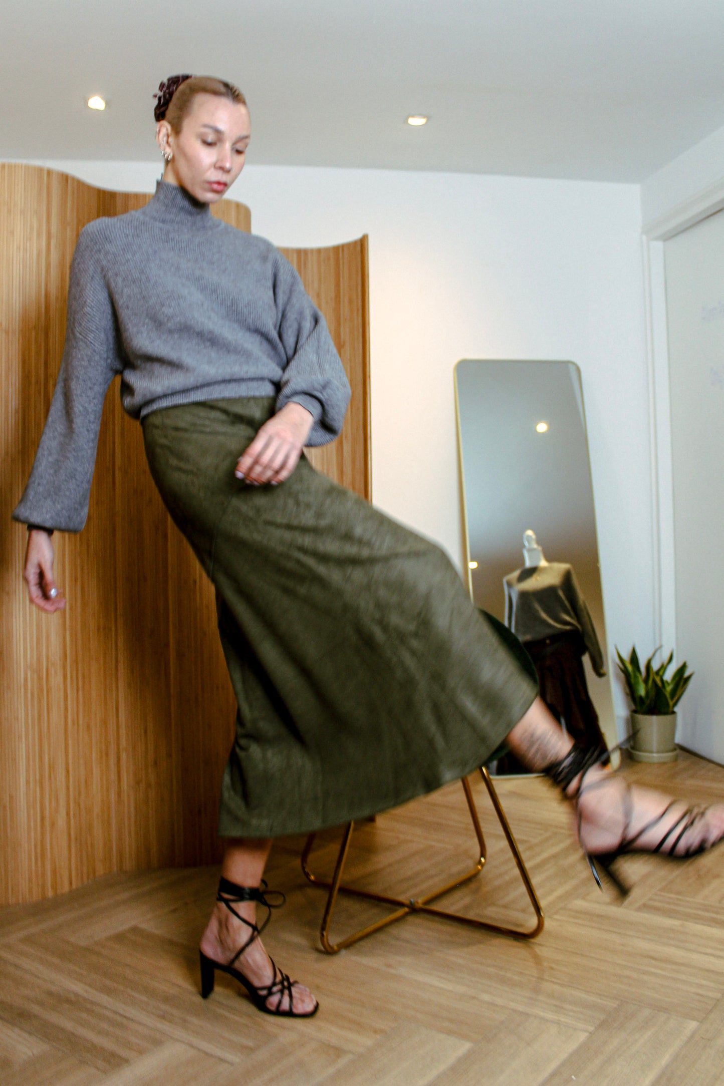 Midi Skirt with Asymmetrical Seam